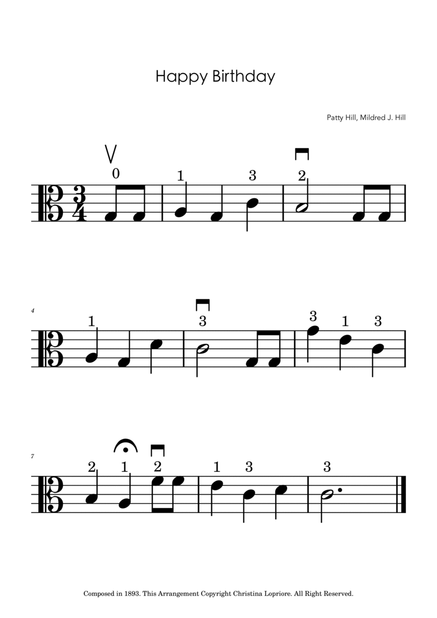 Happy Birthday Viola Sheet Music Viola Solo scores gallery preview page 1