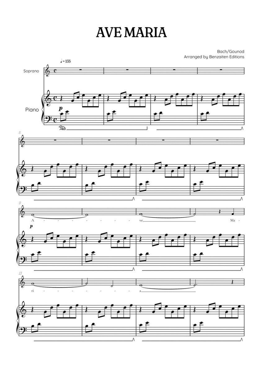 Bach / Gounod Ave Maria in C major • soprano sheet music with piano accompaniment image number null