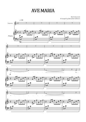 Bach / Gounod Ave Maria in C major • soprano sheet music with piano accompaniment