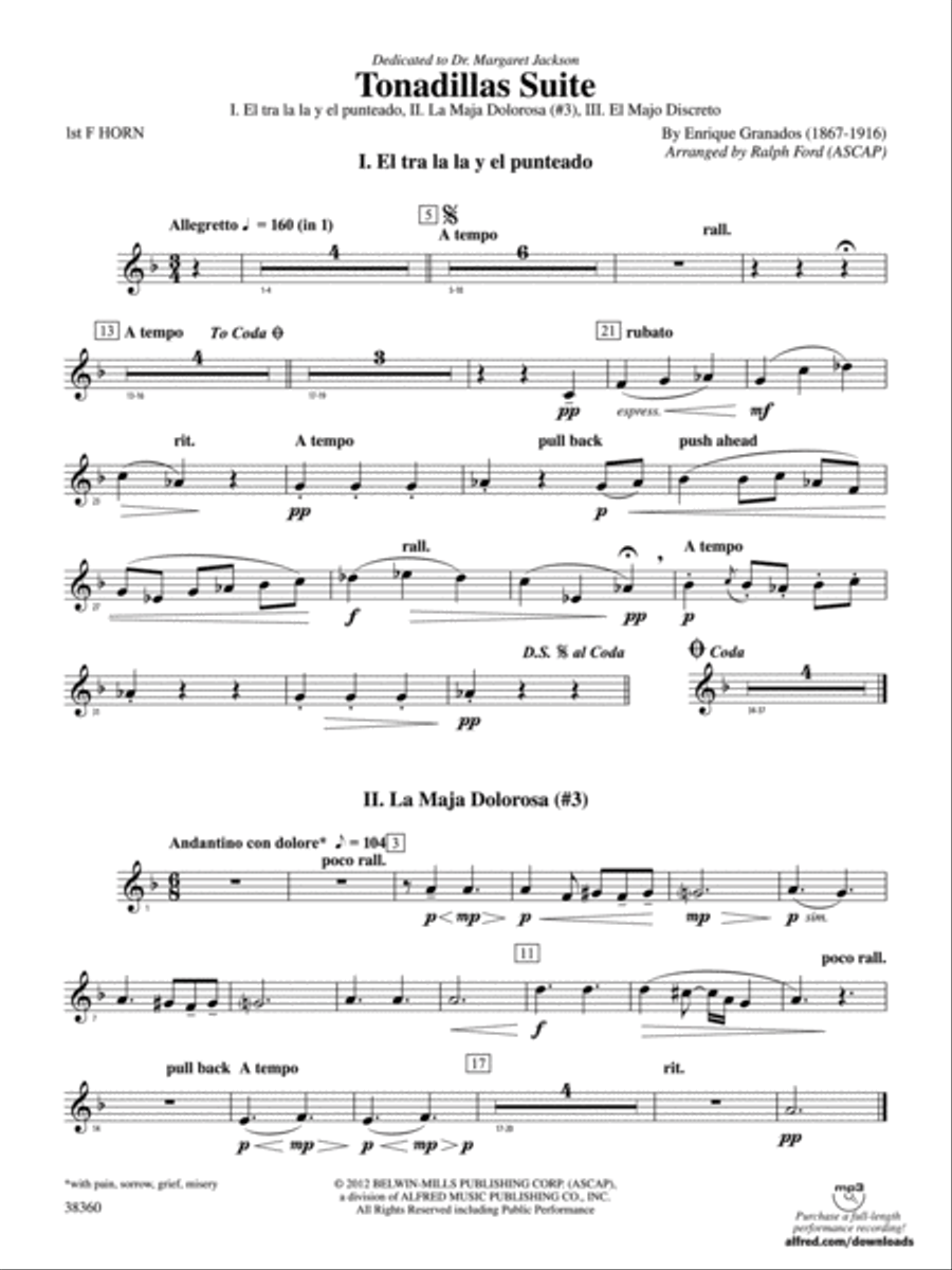 Tonadillas Suite: 1st F Horn Concert Band scores gallery preview page 1