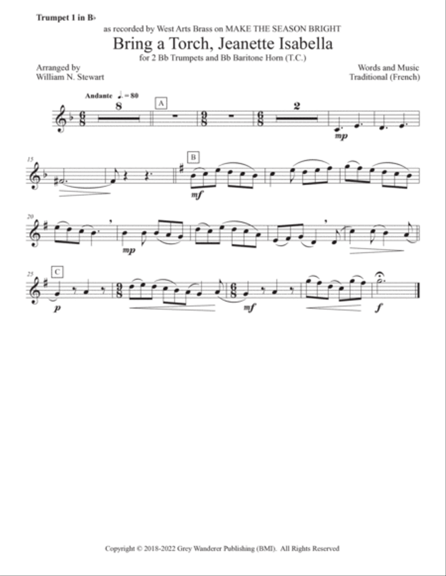 Bring a Torch, Jeanette Isabella Baritone Horn TC scores gallery preview page 2