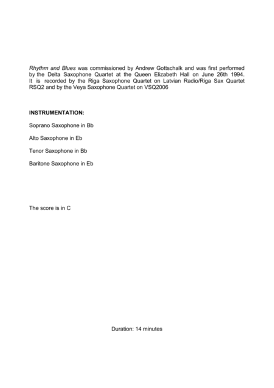 Rhythm and Blues Saxophone Quartet scores gallery preview page 2