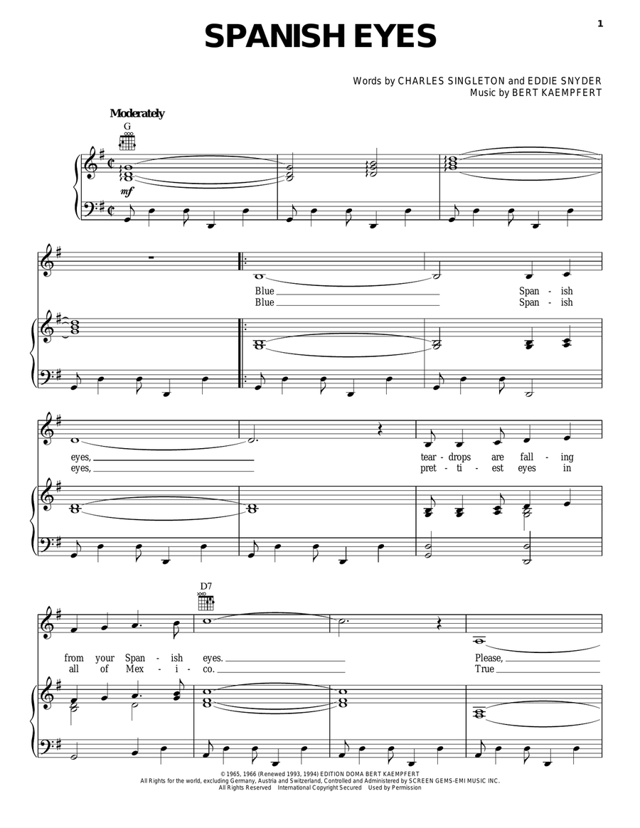 Spanish Eyes Guitar scores gallery preview page 1