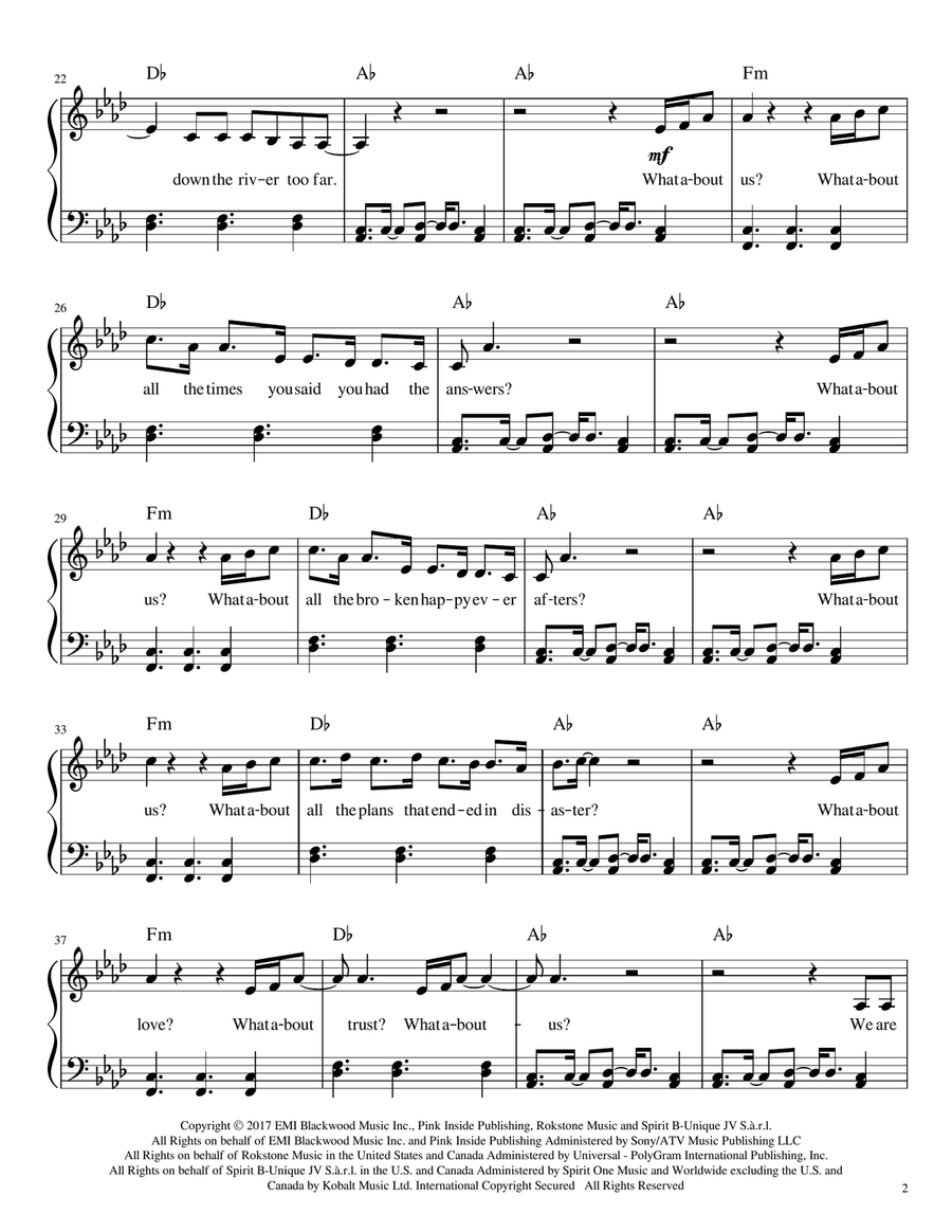 What About Us Piano, Vocal scores gallery preview page 2