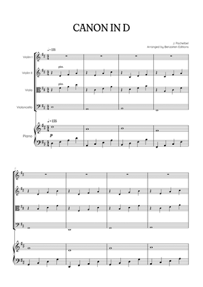 Pachelbel Canon in D • strings quartet sheet music w/ piano accompaniment