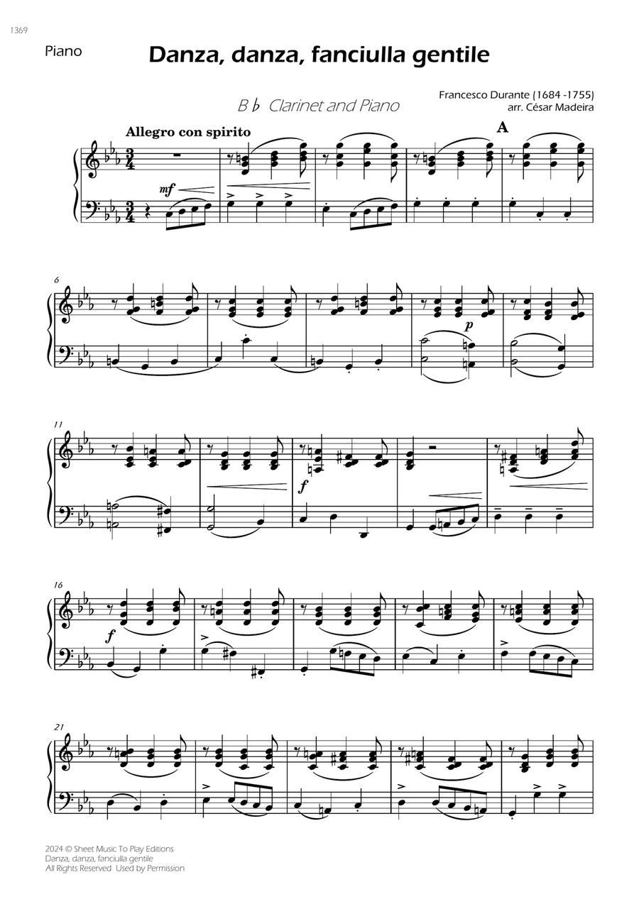 Danza, danza, fanciulla gentile - Bb Clarinet and Piano (Individual Parts) B-Flat Clarinet scores gallery preview page 3