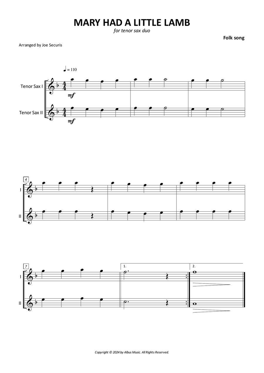 Mary Had A Little Lamb Woodwind Duet scores gallery preview page 1
