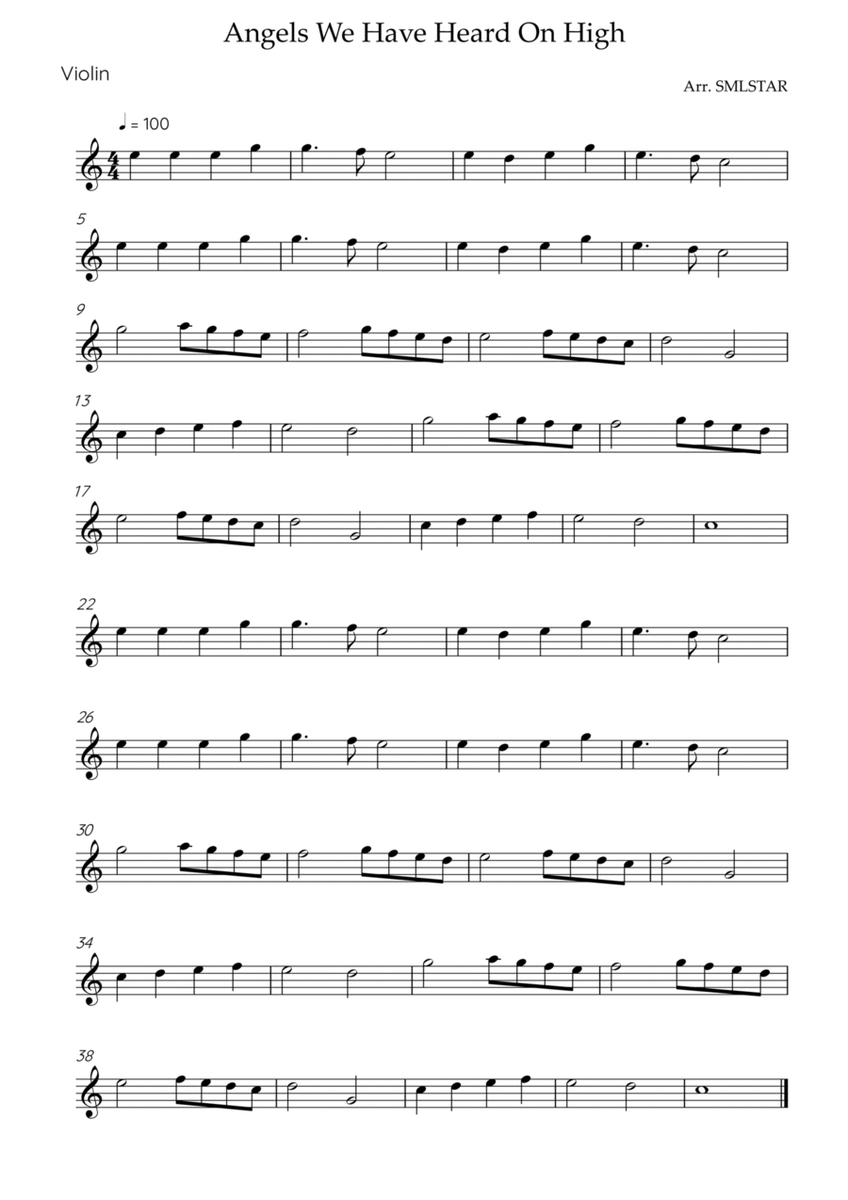 Angels We Have Heard On High VIOLIN SOLO Sheet Music image number null
