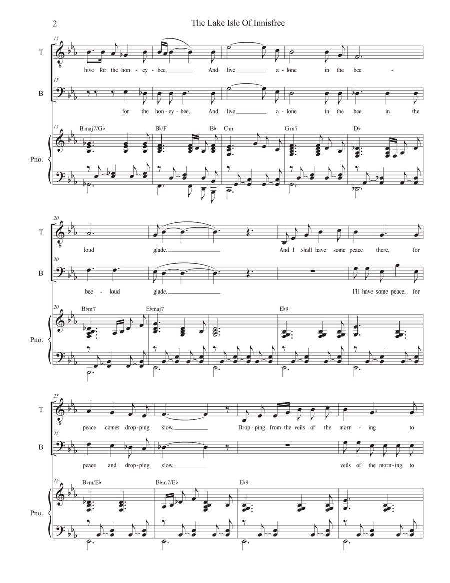 The Lake Isle Of Innisfree (Duet for Tenor and Bass solo) Tenor Voice scores gallery preview page 2