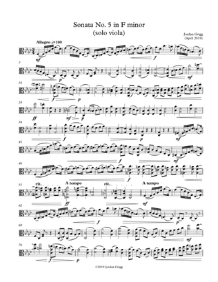 Book cover for Sonata No 5 in F minor (solo viola)