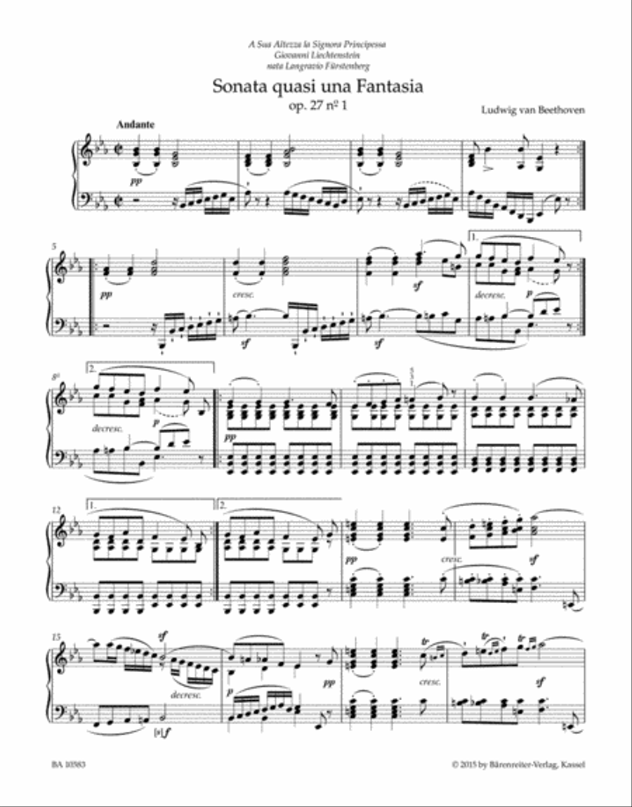 Sonata quasi una Fantasia for Pianoforte E-flat major, C-sharp minor op. 27/1+2 