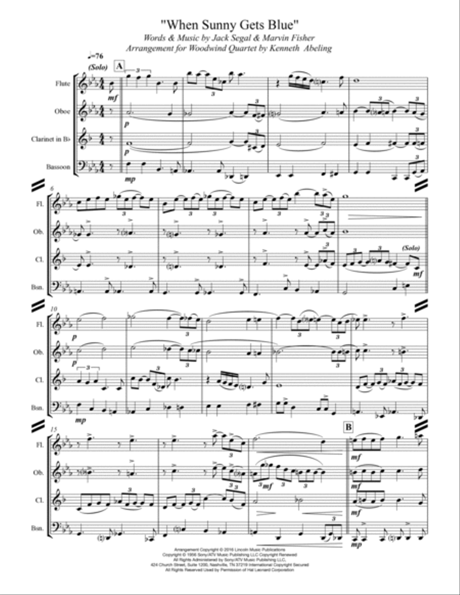 When Sunny Gets Blue Woodwind Quartet scores gallery preview page 2