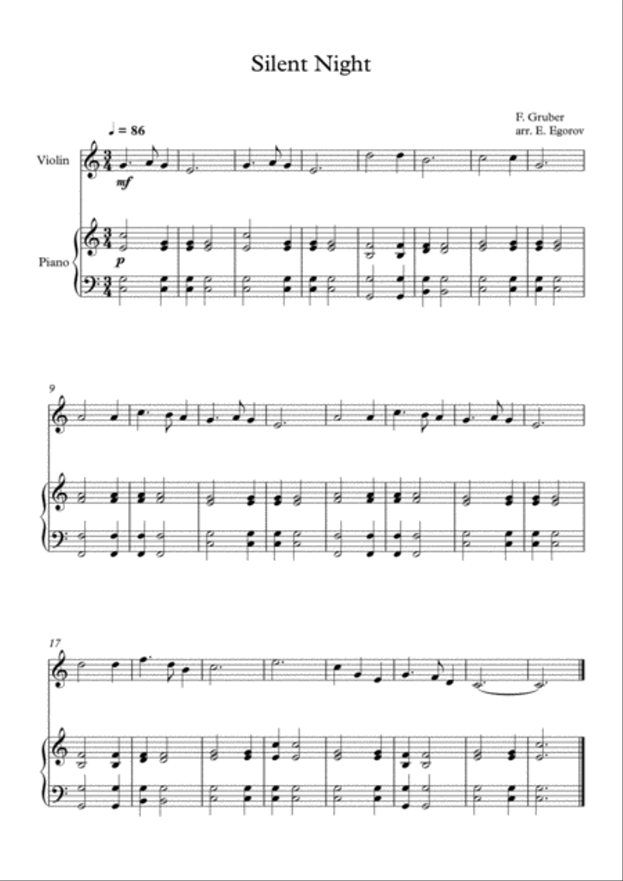 Silent Night, Franz Xaver Gruber, For Violin & Piano Violin Solo scores gallery preview page 1