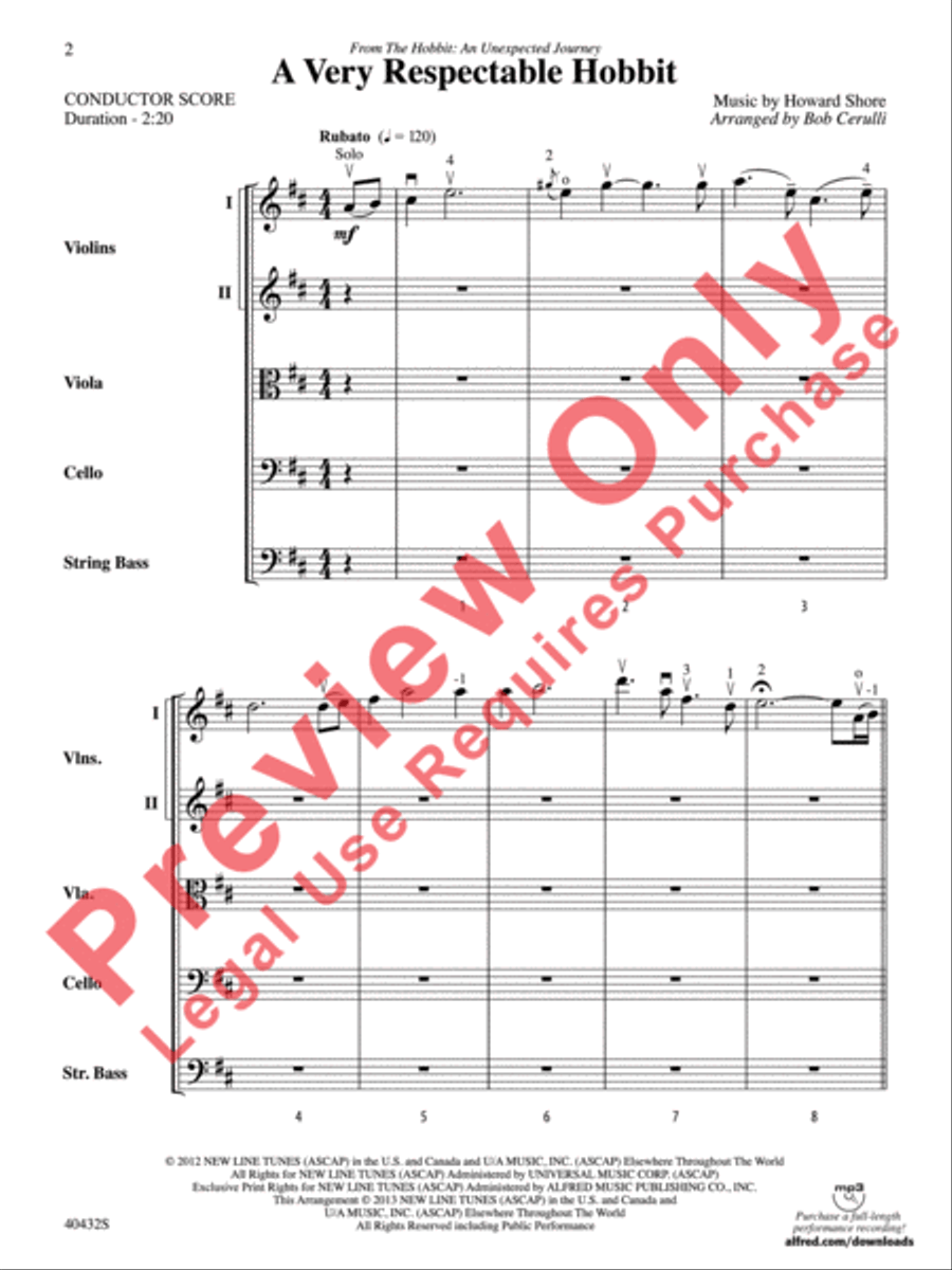 A Very Respectable Hobbit (from The Hobbit: An Unexpected Journey) String Orchestra scores gallery preview page 3
