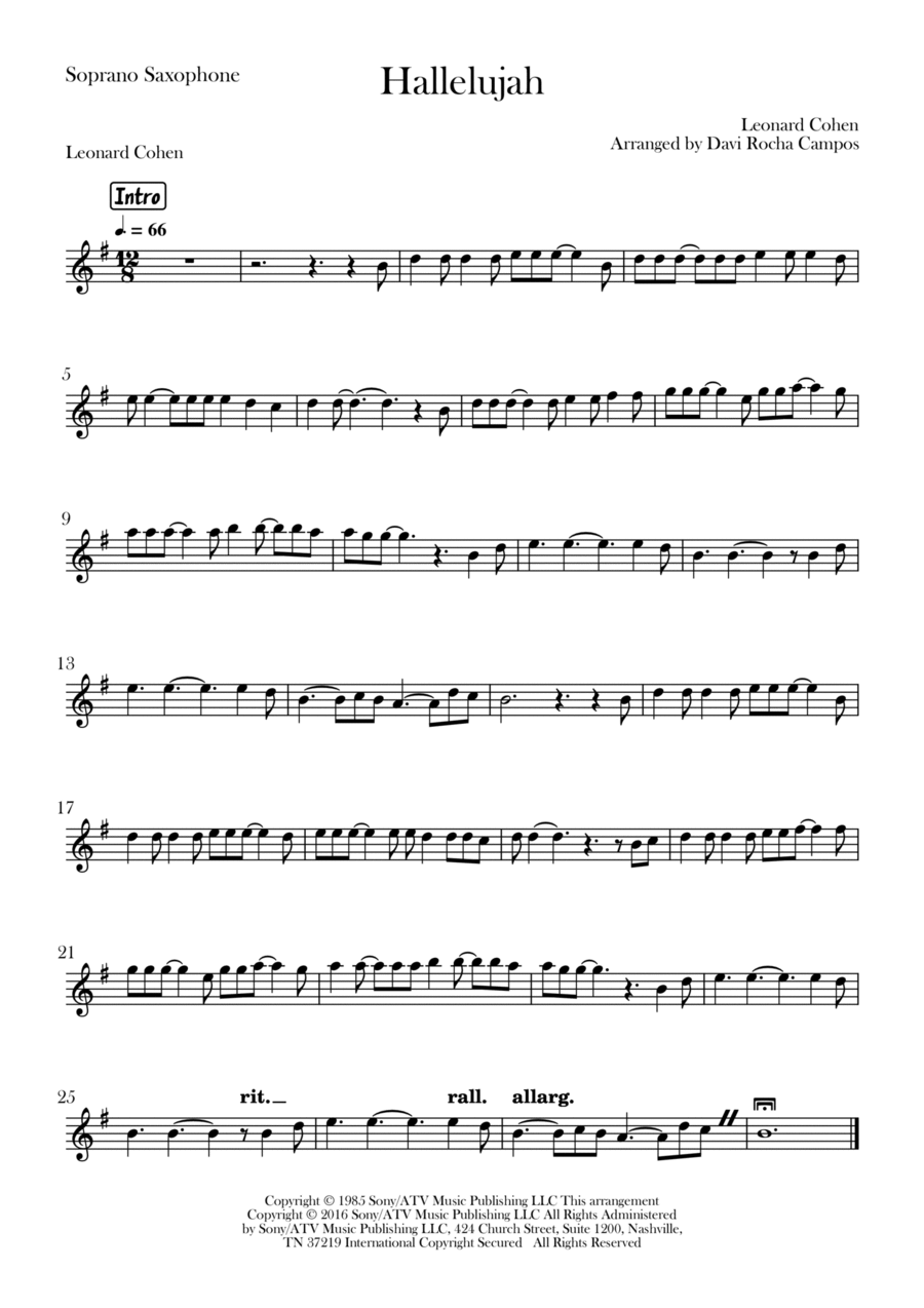 Hallelujah Hallelujah Soprano Saxophone scores gallery preview page 1