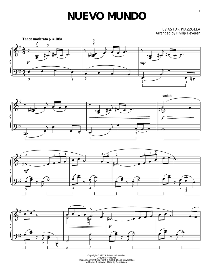 Nuevo Mundo (arr. Phillip Keveren) Piano Solo scores gallery preview page 1