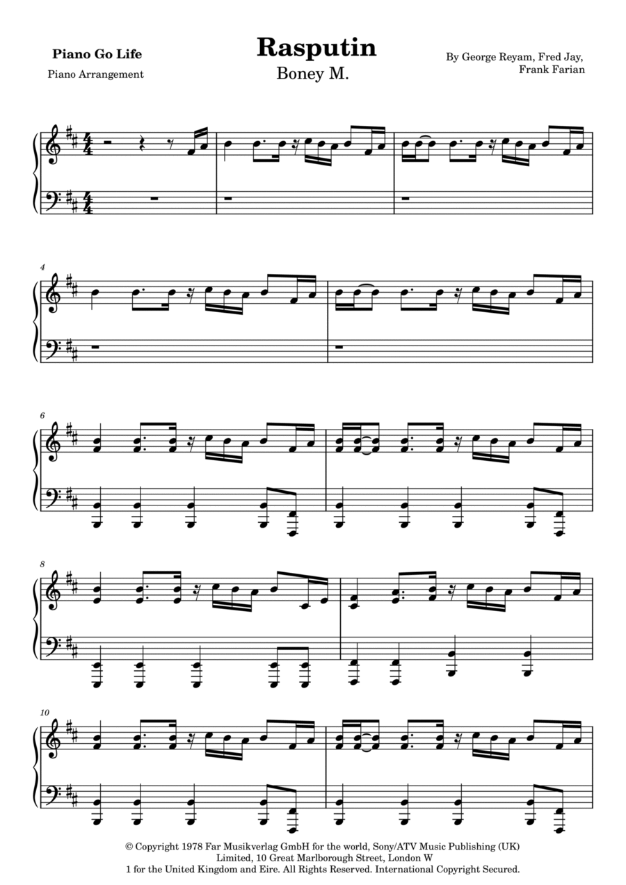 Rasputin Piano Solo scores gallery preview page 1