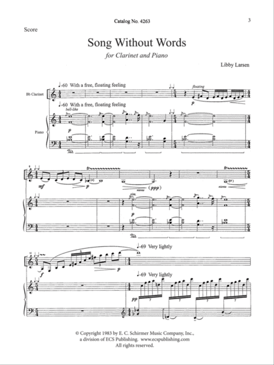 Song without Words for Clarinet and Piano Clarinet Solo scores gallery preview page 1