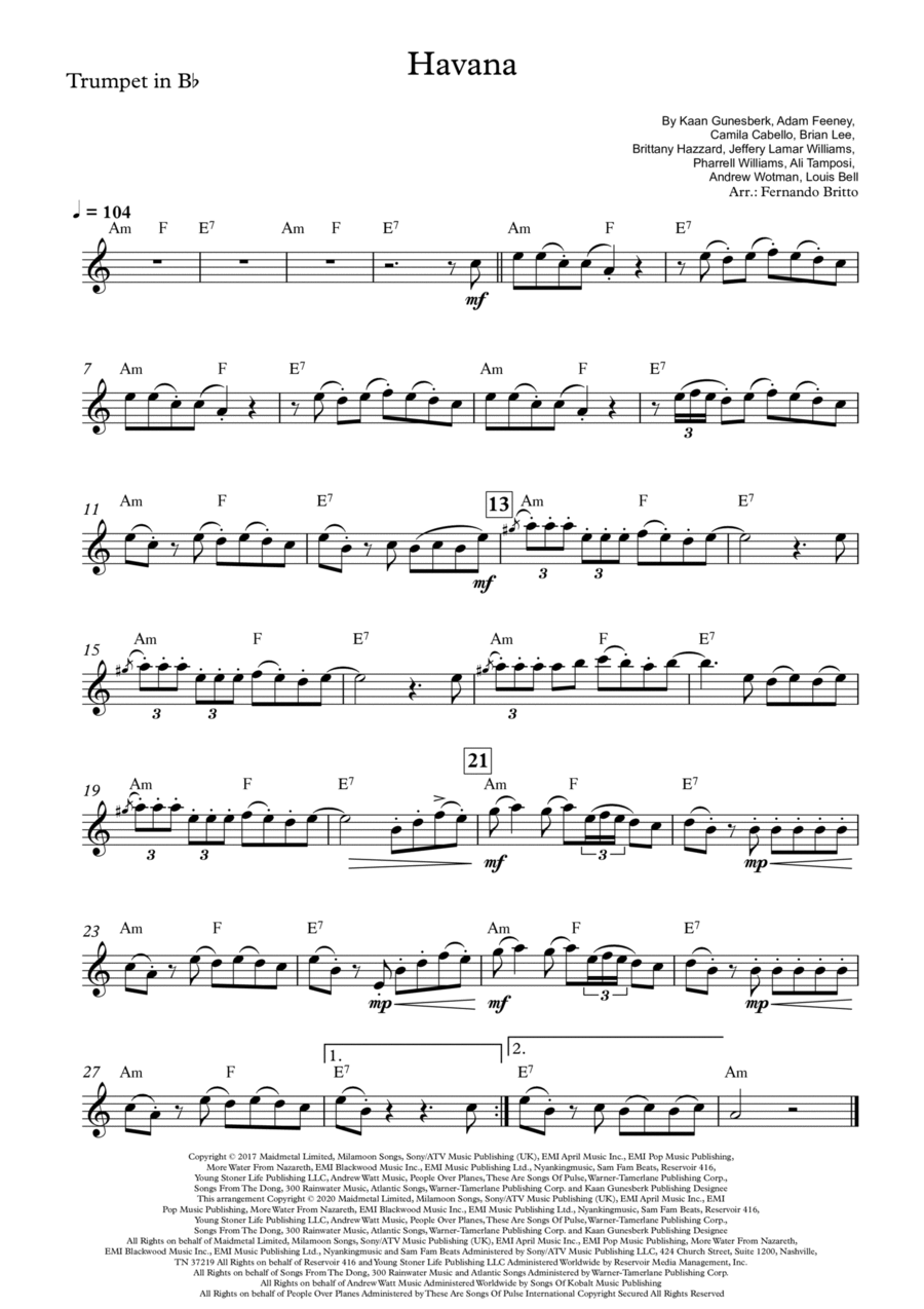 Havana Trumpet Solo scores gallery preview page 1