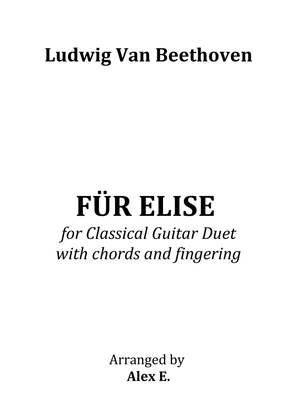 Für Elise - for Classical Guitar Duet with chords and fingering