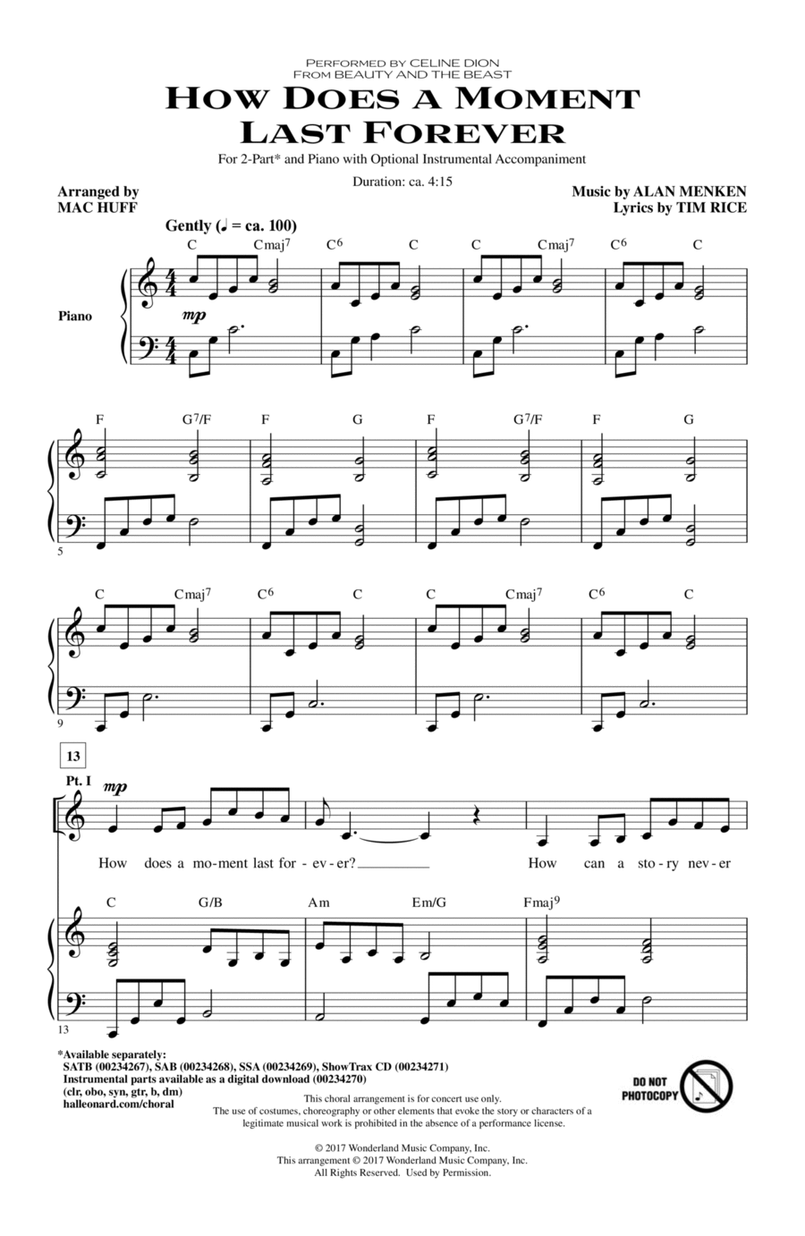 How Does A Moment Last Forever (from Beauty And The Beast) (arr. Mac Huff) 2-Part scores gallery preview page 1