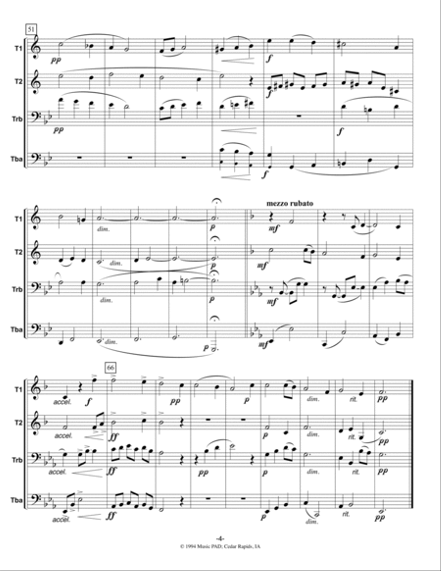 Friendly Beasts - Traditional Carol for Mixed Brass Quartet Brass Quartet scores gallery preview page 4