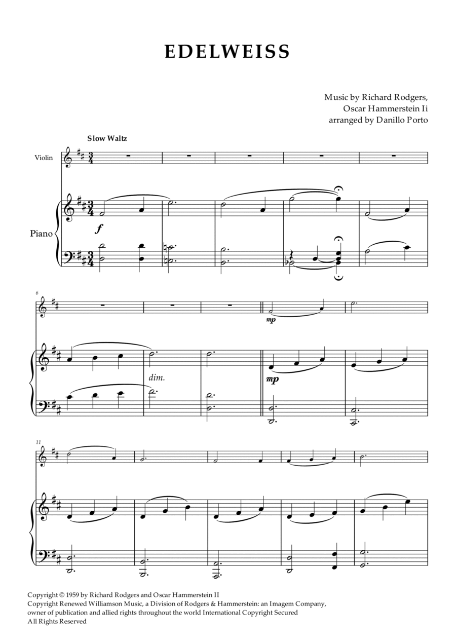 Edelweiss Violin Solo scores gallery preview page 1