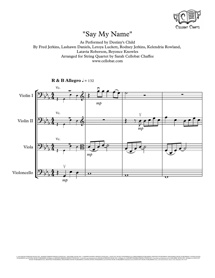 Say My Name String Quartet scores gallery preview page 1