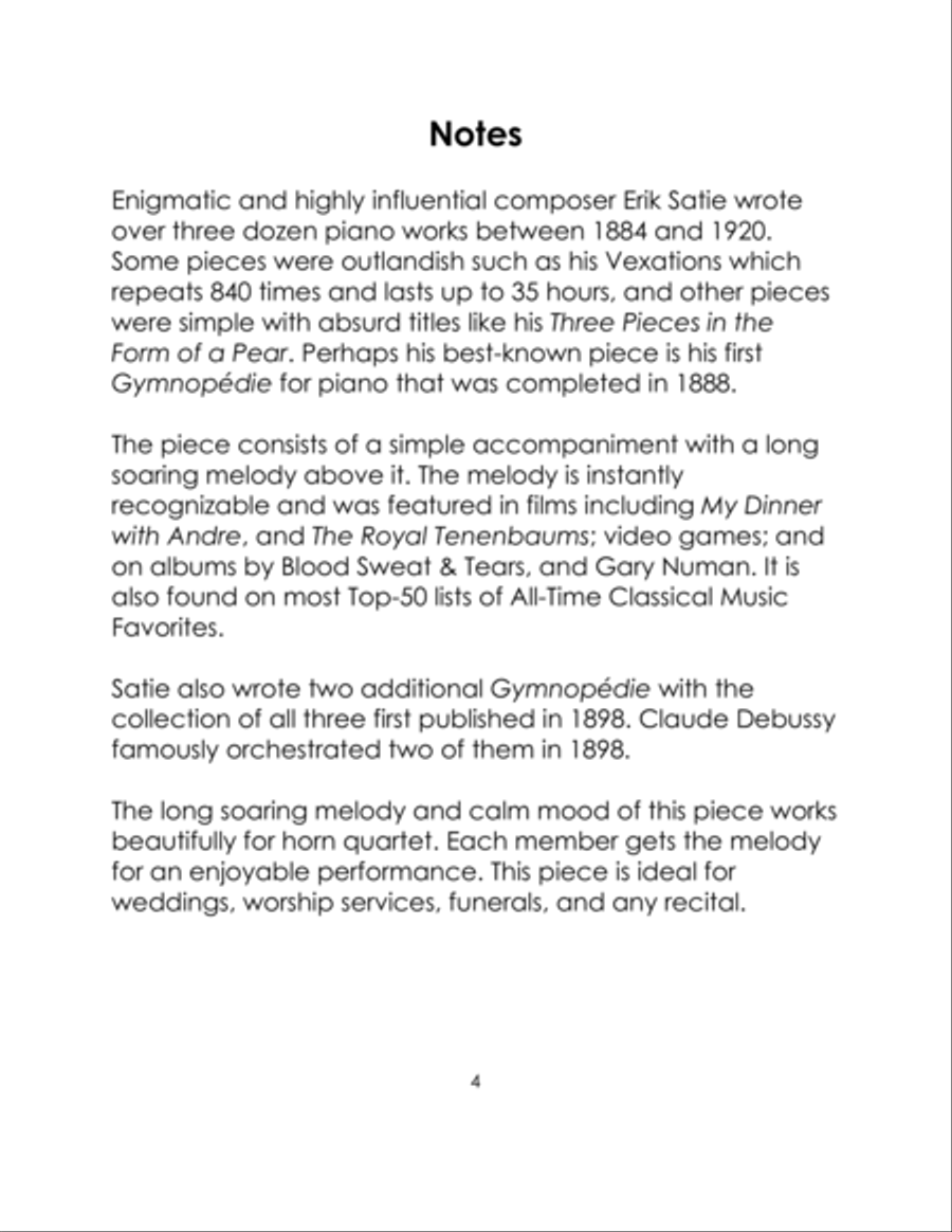 Gymnopédie No. 1 for Horn Quartet French Horn Quartet scores gallery preview page 4