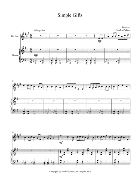 Simple Gifts (treble Bb instrument solo) image number null