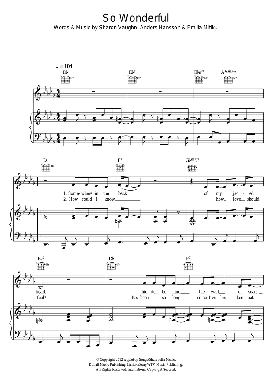 So Wonderful Piano, Vocal scores gallery preview page 1