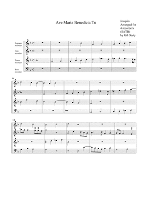 Ave Maria Benedicta tu (arrangement for 4 recorders)