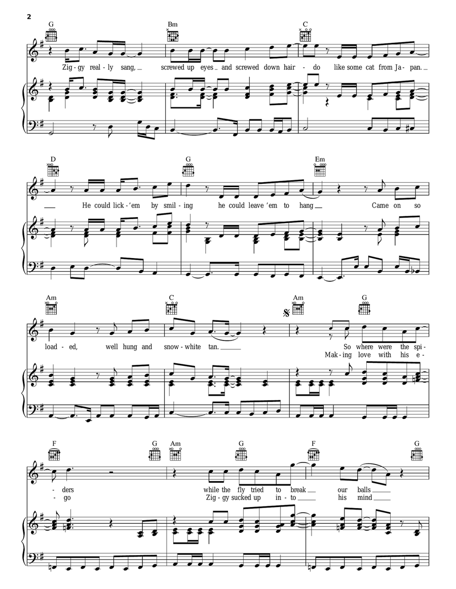 Ziggy Stardust Piano, Vocal, Guitar scores gallery preview page 2