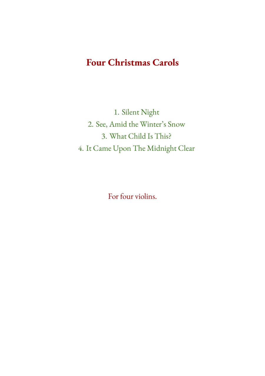 Four Christmas Carols for Four Violins Violin scores gallery preview page 1