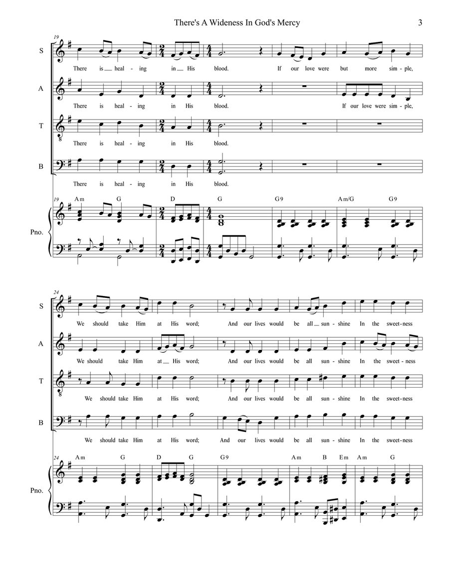 There's A Wideness In God's Mercy (for SATB)