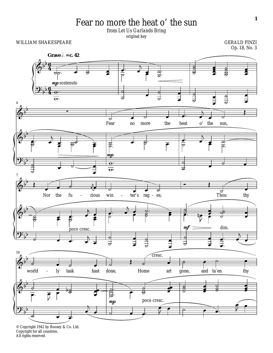Fear No More The Heat O' The Sun Piano, Vocal scores gallery preview page 1