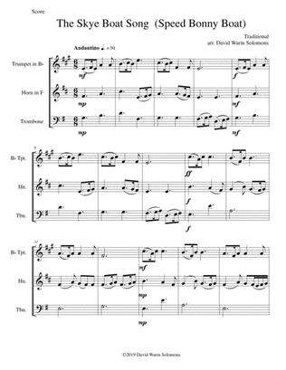 The Skye boat song (Speed bonny boat) for brass trio (trumpet, horn, trombone)