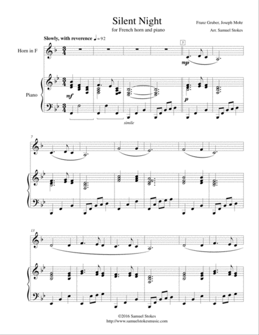 Silent Night - for French Horn and piano Silent Night - for French Horn and piano Horn scores gallery preview page 1