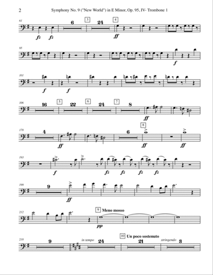 Dvorak Symphony No. 9, New World, Movement IV - Trombone in Bass Clef 1 (Transposed Part), Op.95 Trombone Solo scores gallery preview page 2