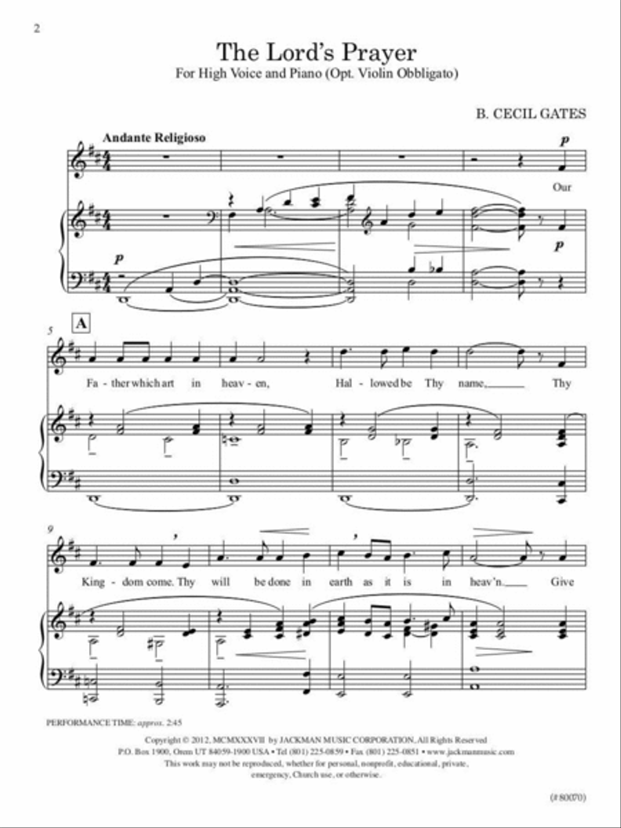 The Lord's Prayer - Vocal Solo High Voice Solo scores gallery preview page 2