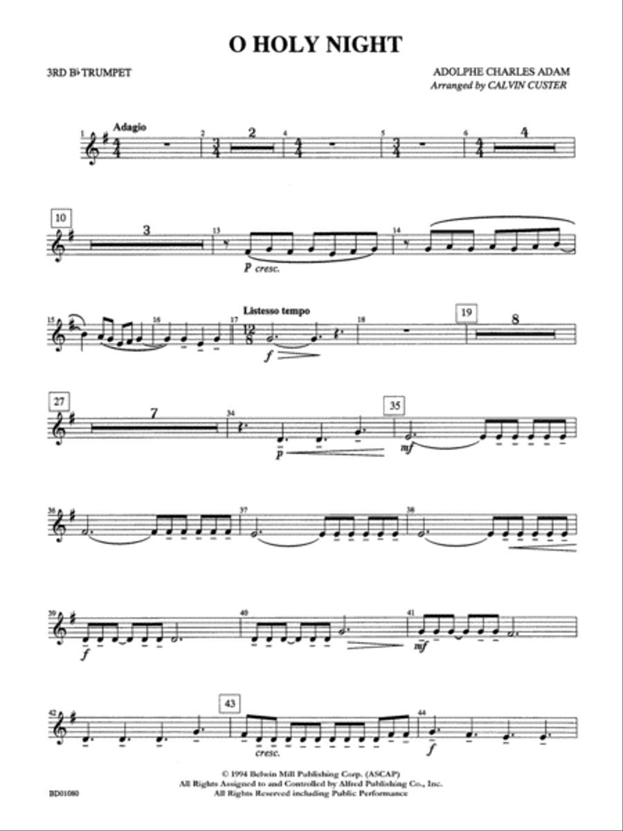 O Holy Night: 3rd B-flat Trumpet Concert Band scores gallery preview page 1