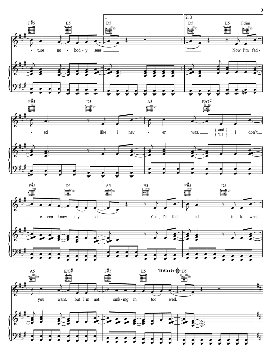 Faded Piano, Vocal, Guitar scores gallery preview page 3