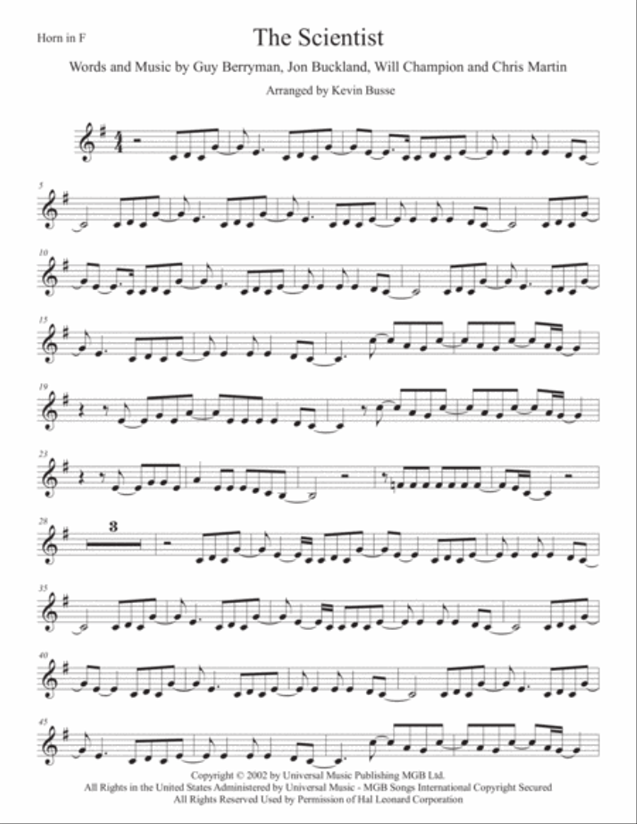 The Scientist The Scientist Horn Solo scores gallery preview page 1