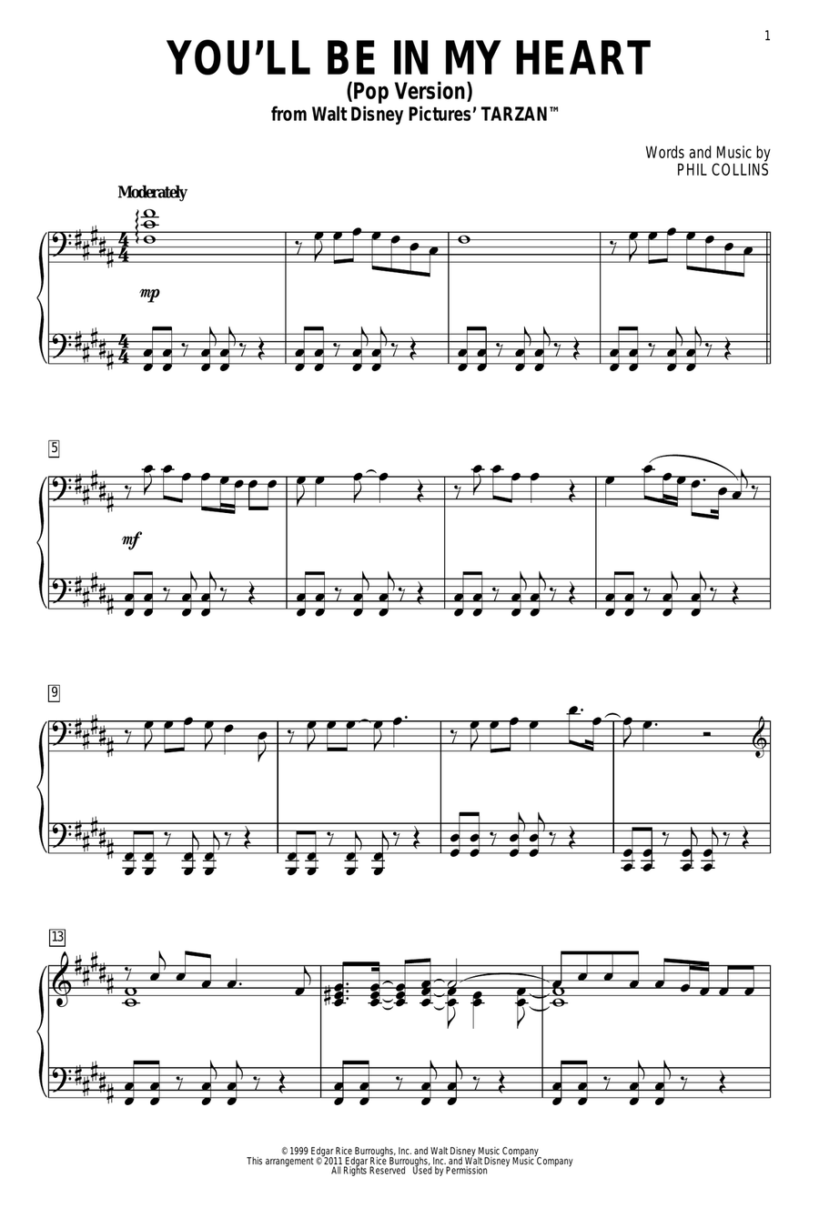You'll Be In My Heart (Pop Version) (from Tarzan) Piano Solo scores gallery preview page 1