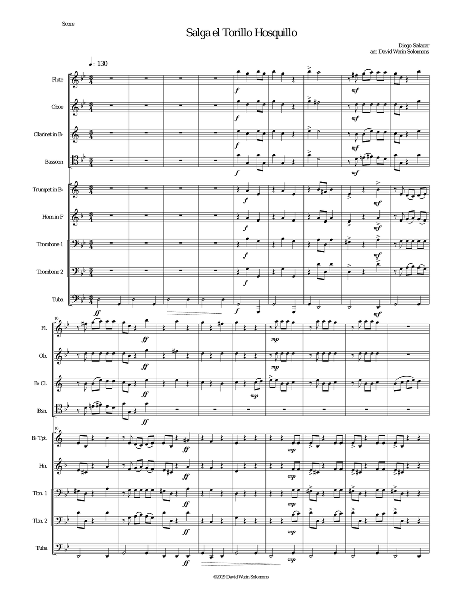 Salga el torillo hosquillo (Let the little wild bull out) arranged for wind and brass ensemble Woodwind Ensemble scores gallery preview page 1