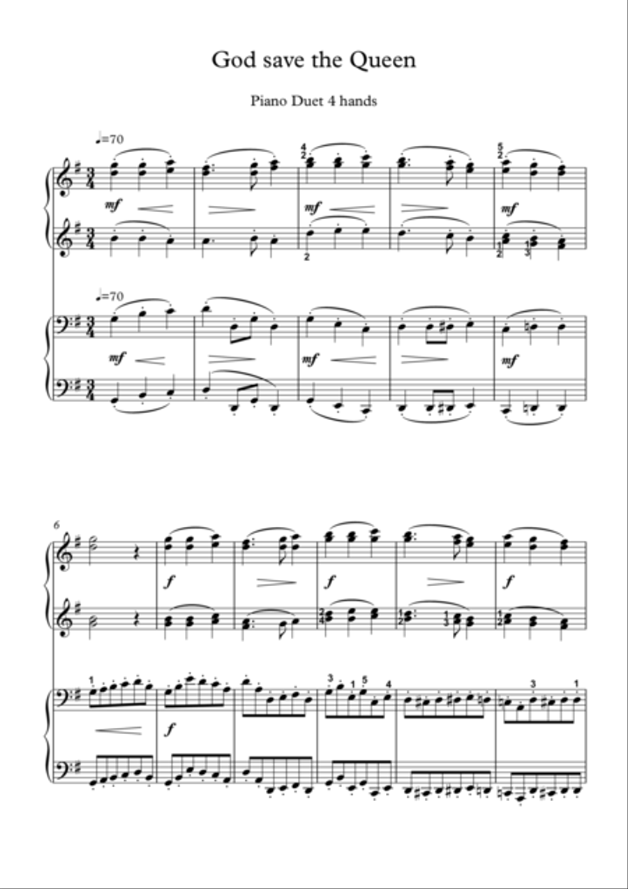 God Save The Queen (UK National Anthem) 1 Piano, 4-Hands scores gallery preview page 1