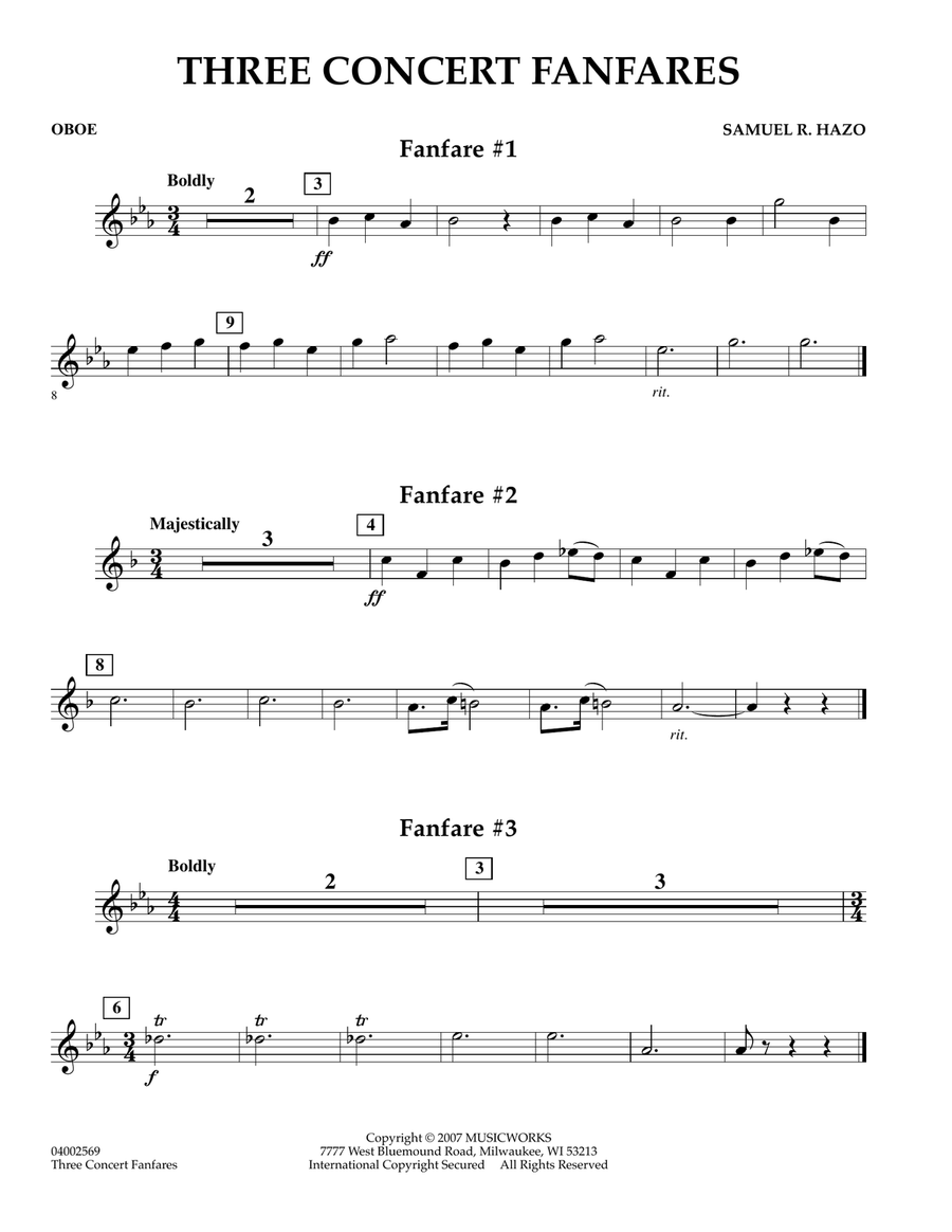 Three Concert Fanfares - Oboe Concert Band scores gallery preview page 1