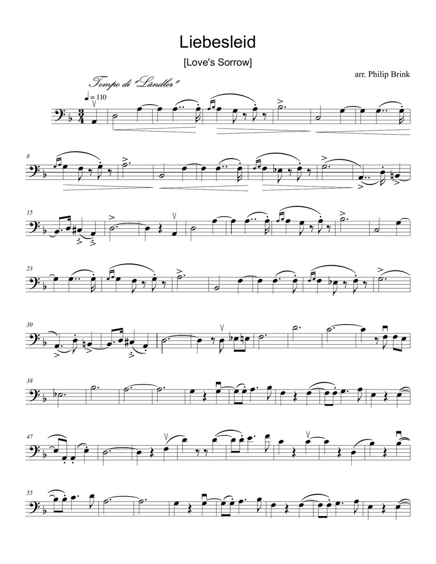 Liebesleid [Love's Sorrow] arranged for Bass Trombone and piano Bass Trombone scores gallery preview page 1