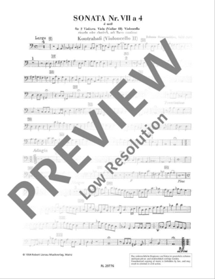 Sonata No. 7 D minor a 4 Double Bass scores gallery preview page 2