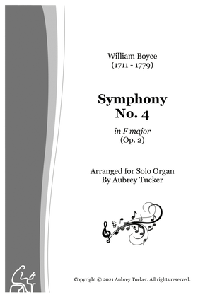 Book cover for Organ: Symphony No. 4 in F major (Op. 2, Parts I, II & III) - William Boyce